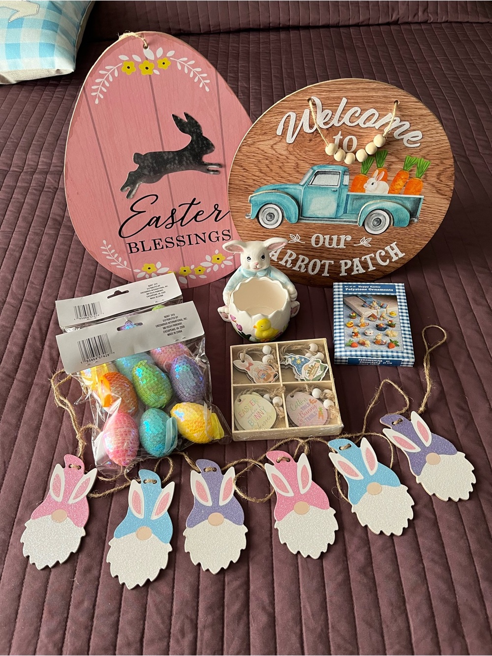 Easter Decor Bundle Bunny Signs Garland Ornaments Spring Decor Set - Picture 2 of 16